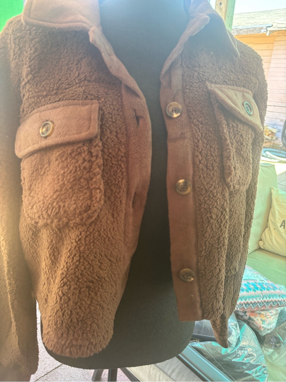 Coffee Brown Sherpa Cropped Jacket - new